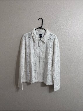 GAP White Eyelet Zip-Front Jacket
